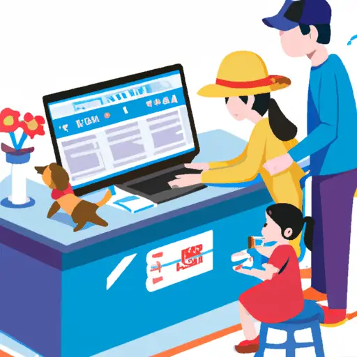 משפחה שמשתמשת במחשב כדי להזמין כרטיסים לאירוע בידור